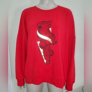 Simply Vera Vera Wang Relaxed Red Crewneck Sweatshirt with Tiger Print